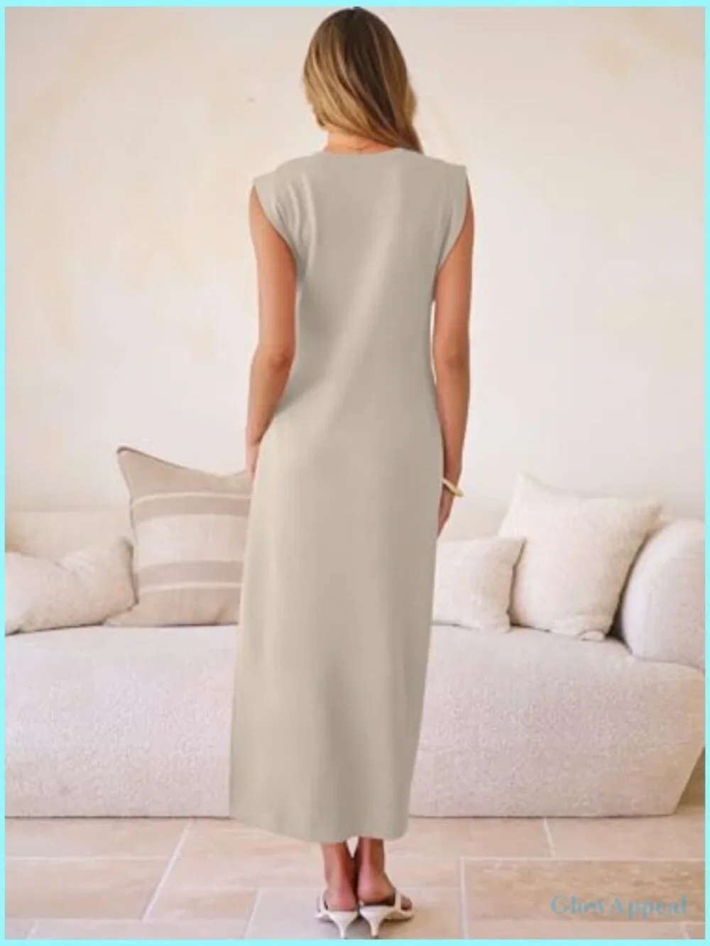 Casual Sleeveless Maxi Dress with Side Slit, Crewneck, Regular Fit, Travel & - Picture 6 of 7